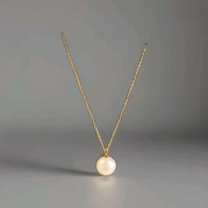 Vintage Majorica 14k Yellow Gold 9mm Pearl Pendant 2.4g 14" Cable Chain Necklace